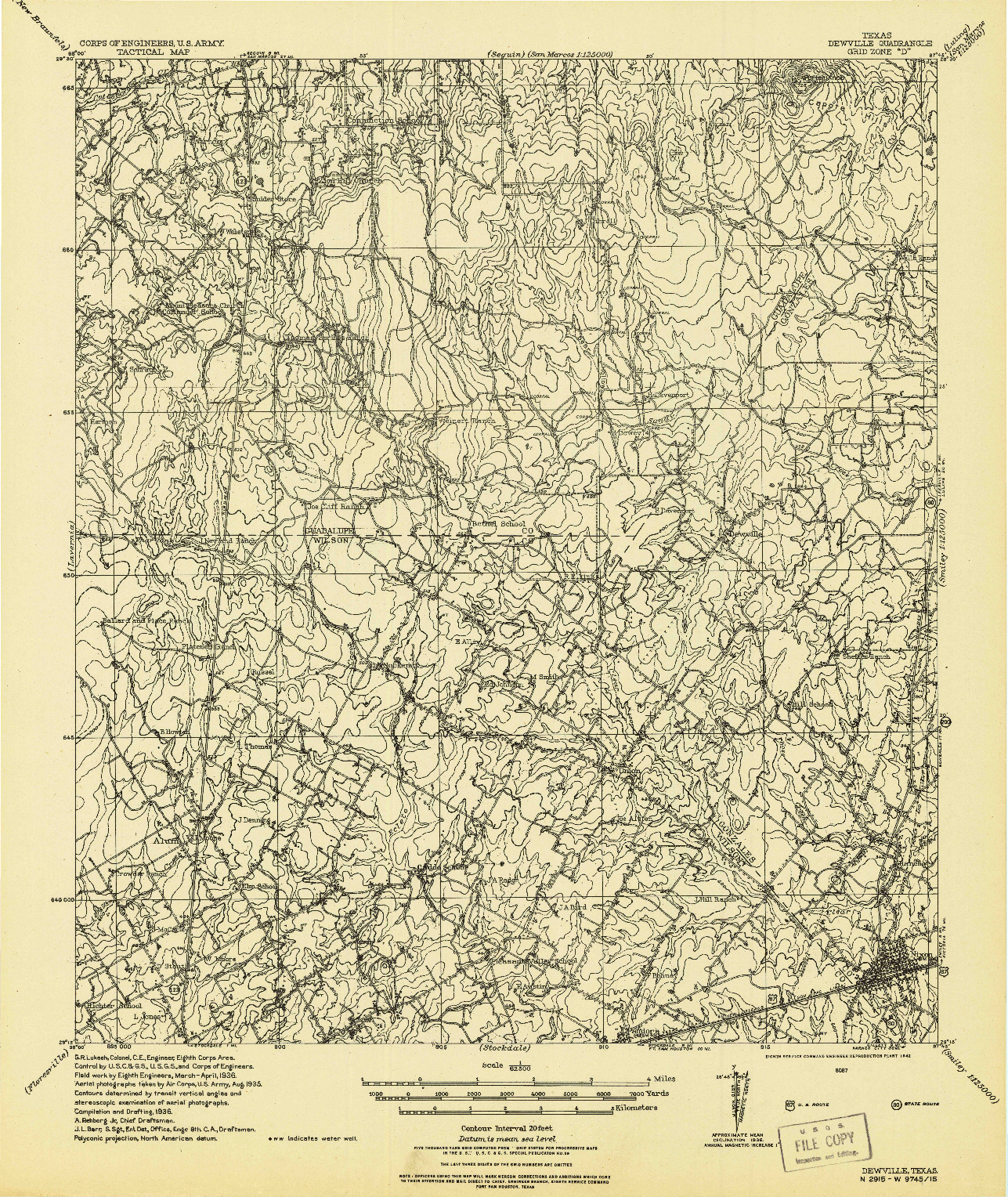 USGS 1:62500-SCALE QUADRANGLE FOR DEWVILLE, TX 1942