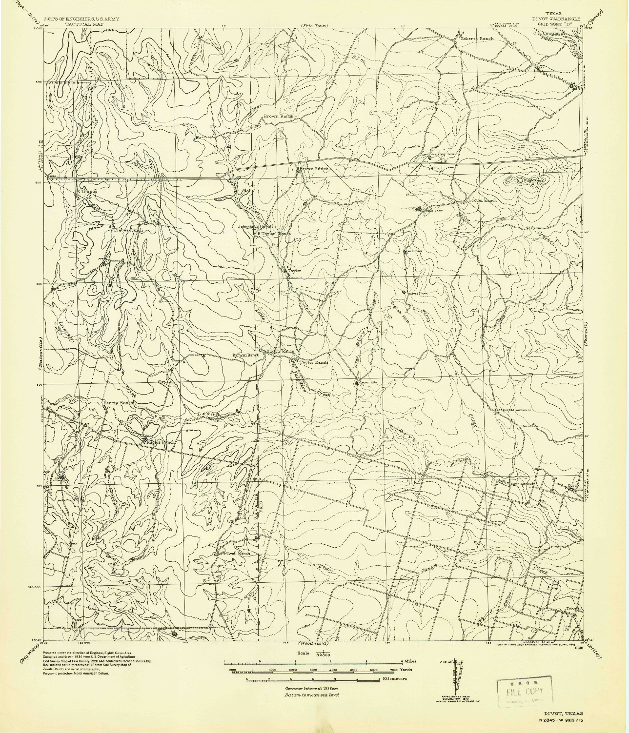 USGS 1:62500-SCALE QUADRANGLE FOR DIVOT, TX 1942