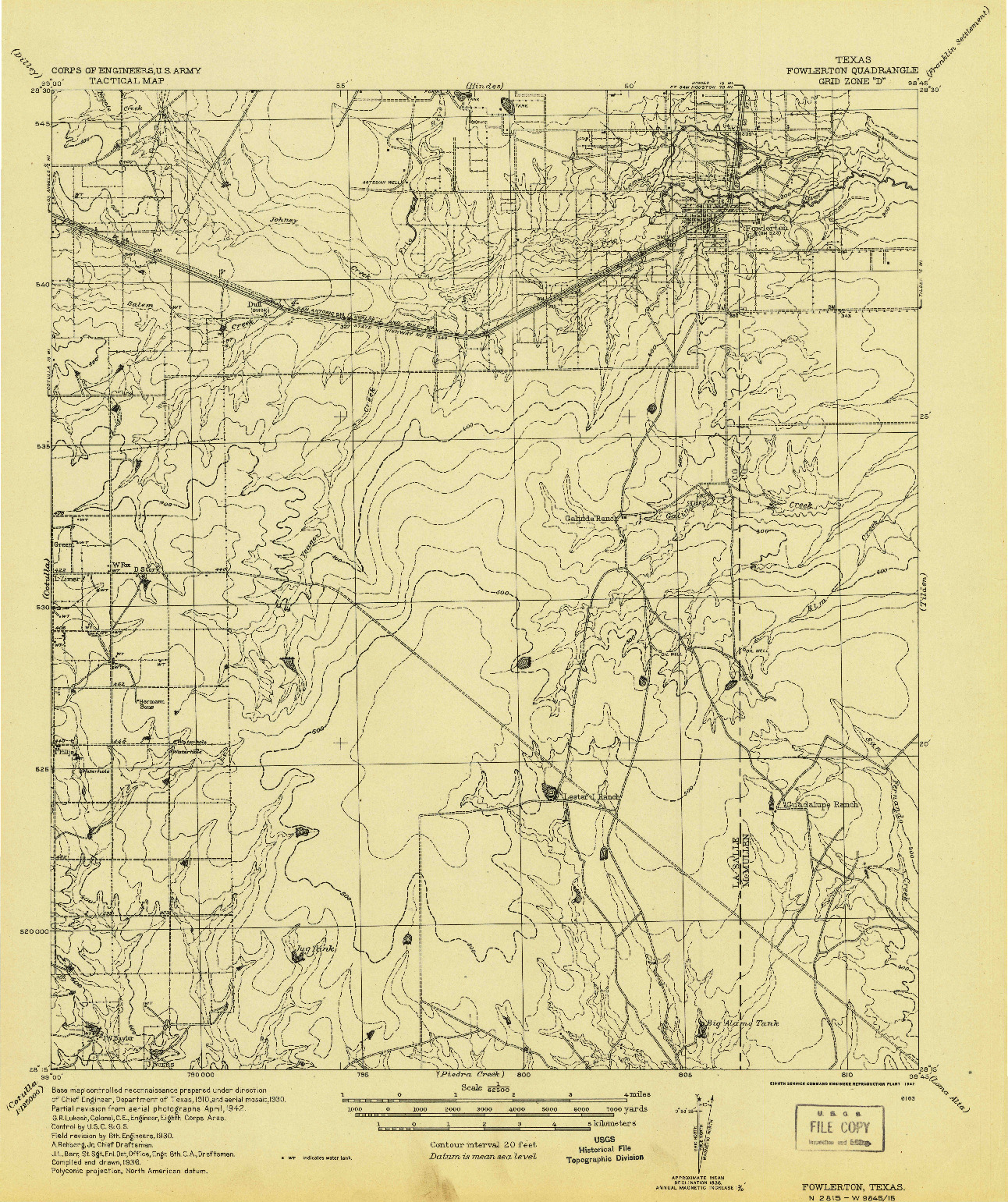 USGS 1:62500-SCALE QUADRANGLE FOR FOWLERTON, TX 1942