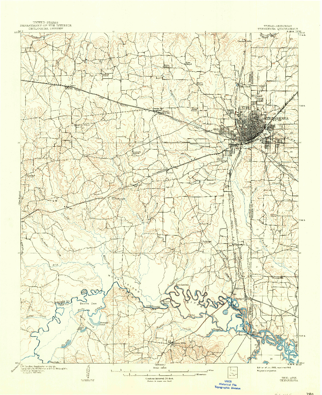 USGS 1:62500-SCALE QUADRANGLE FOR TEXARKANA, TX 1909