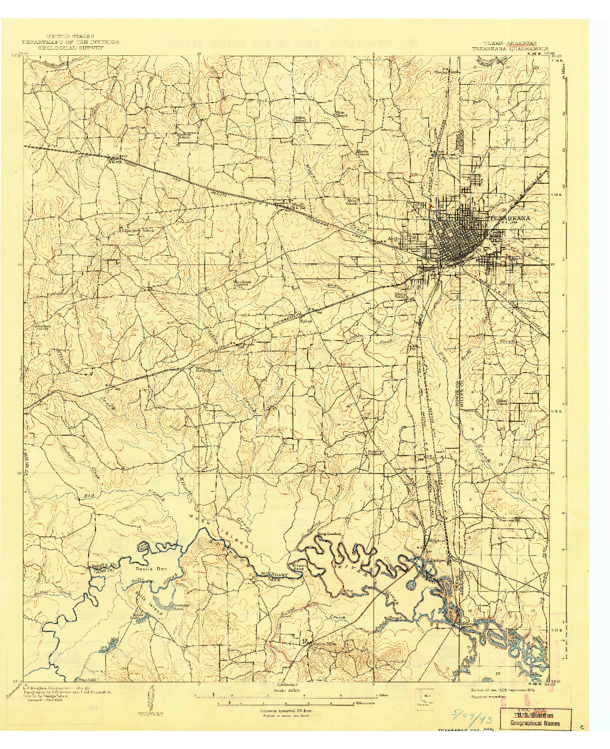 USGS 1:62500-SCALE QUADRANGLE FOR TEXARKANA, TX 1909