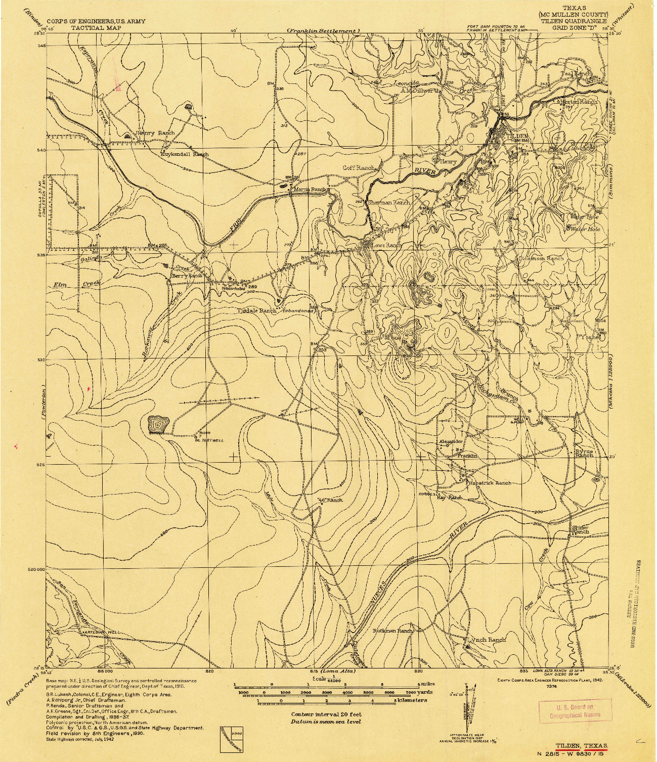 USGS 1:62500-SCALE QUADRANGLE FOR TILDEN, TX 1942