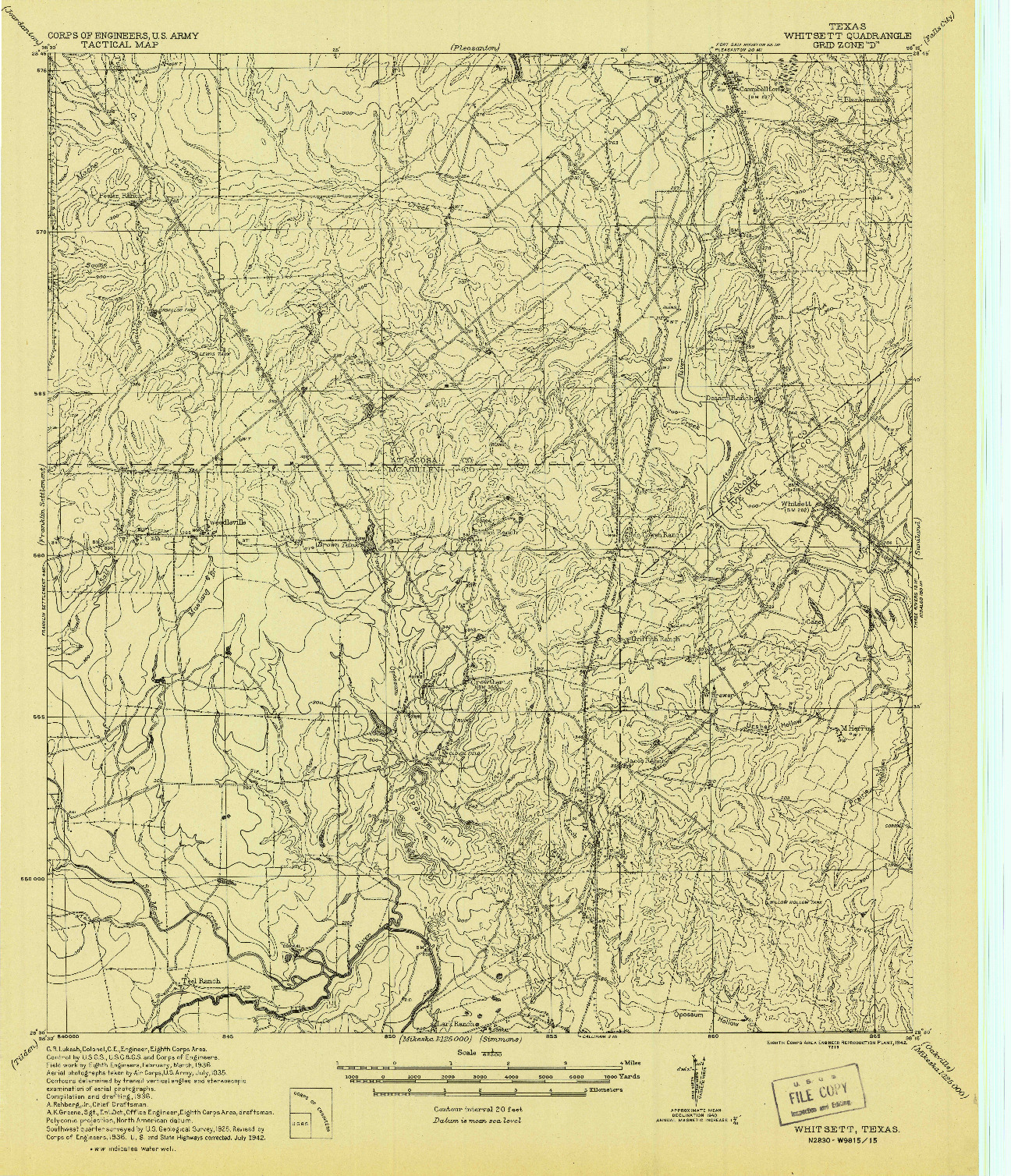 USGS 1:62500-SCALE QUADRANGLE FOR WHITSETT, TX 1942