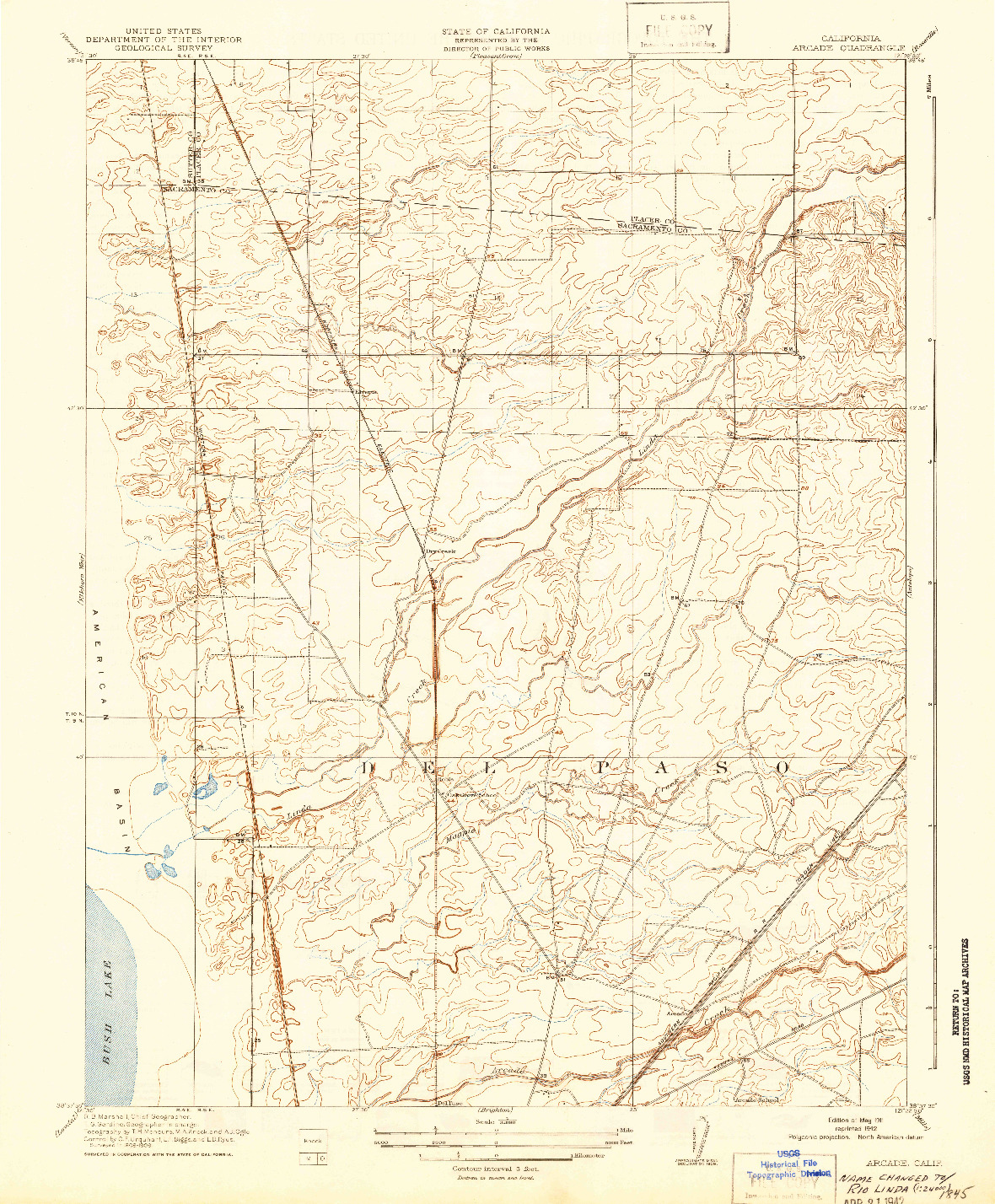 USGS 1:31680-SCALE QUADRANGLE FOR ARCADE, CA 1911
