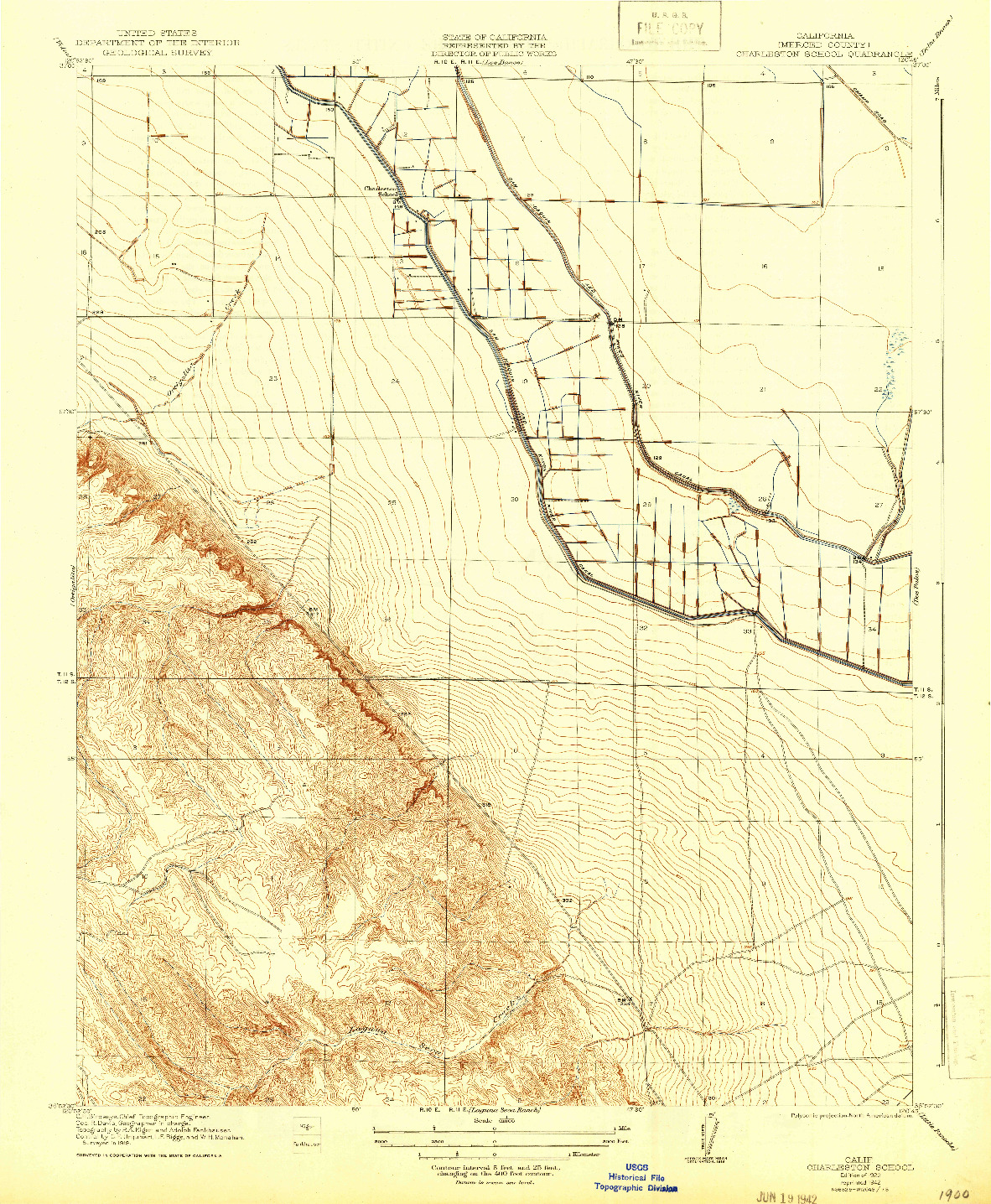 USGS 1:31680-SCALE QUADRANGLE FOR CHARLESTON SCHOOL, CA 1922