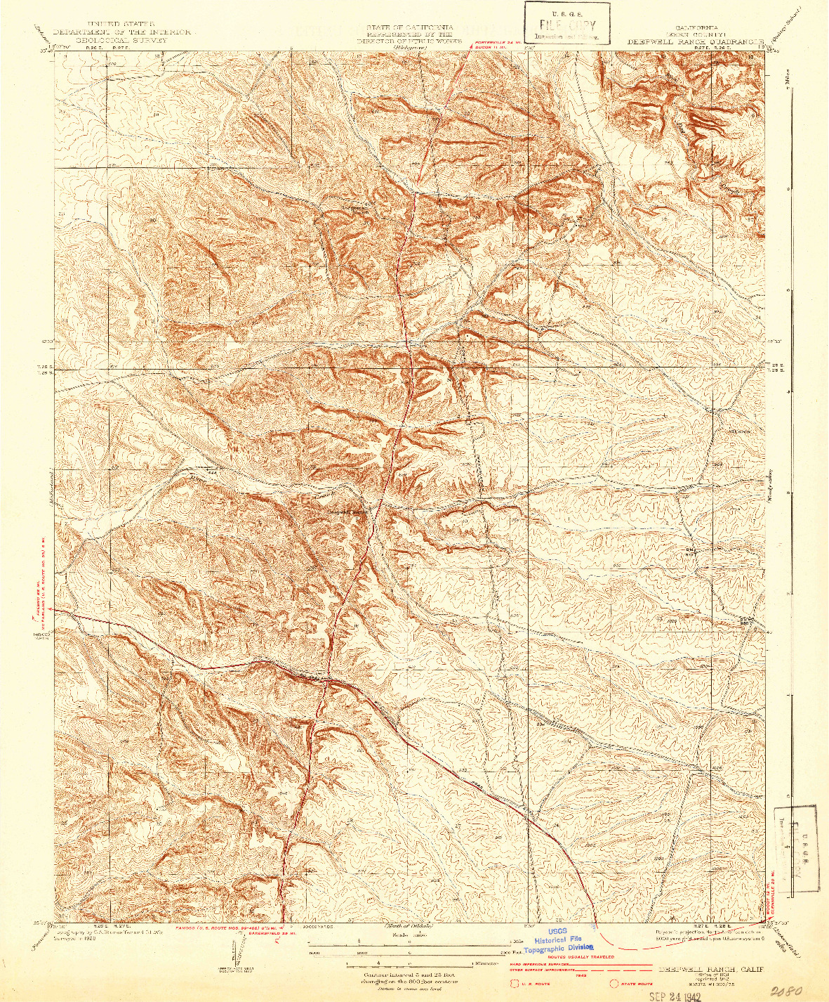 USGS 1:31680-SCALE QUADRANGLE FOR DEEPWELL RANCH, CA 1931