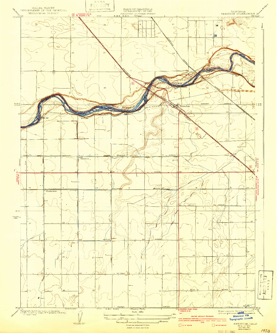 USGS 1:31680-SCALE QUADRANGLE FOR HERNDON, CA 1923