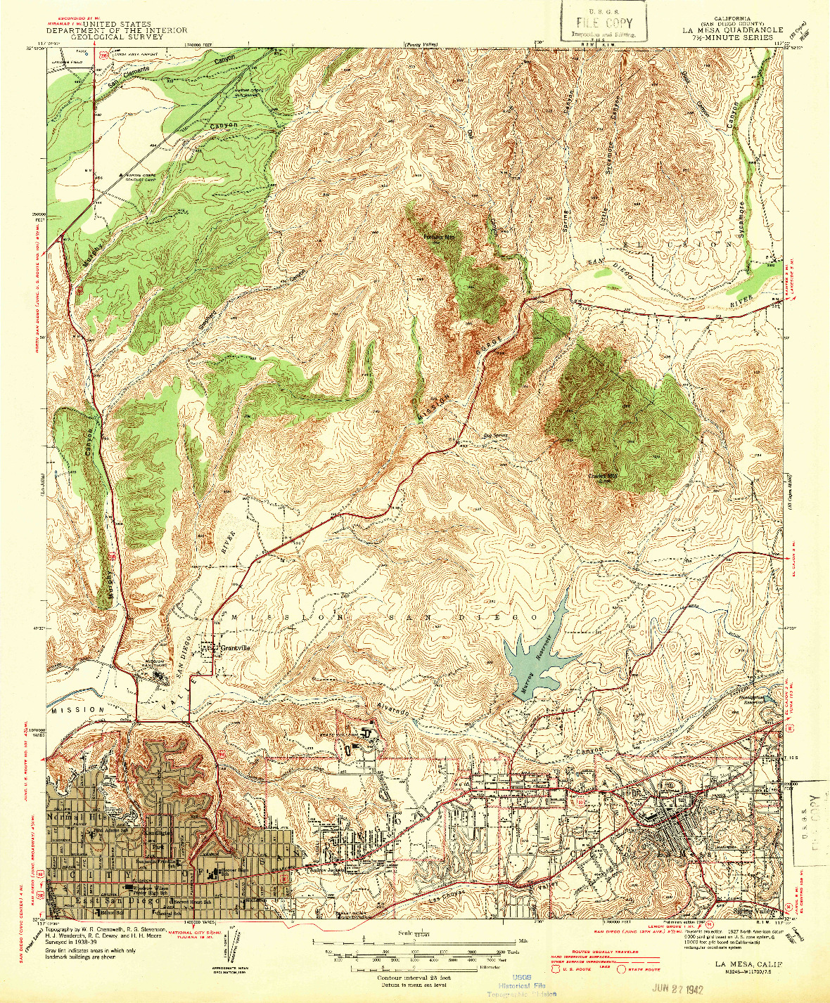 USGS 1:31680-SCALE QUADRANGLE FOR LA MESA, CA 1942