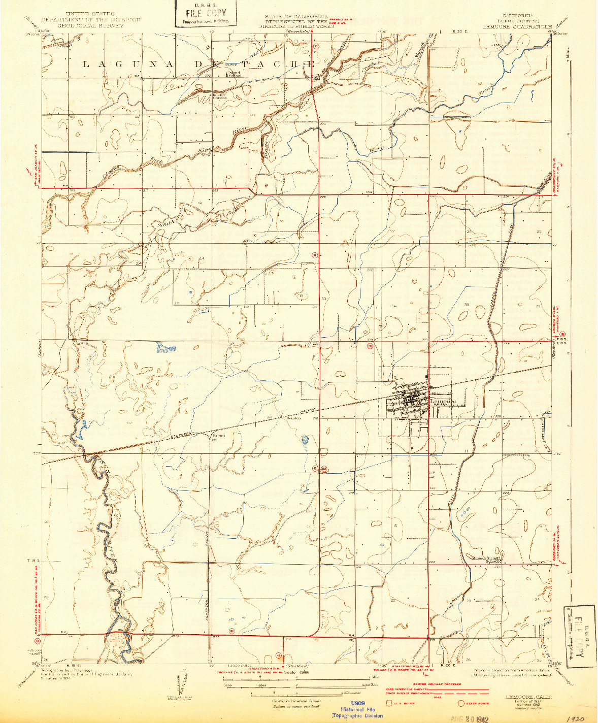 USGS 1:31680-SCALE QUADRANGLE FOR LEMOORE, CA 1927