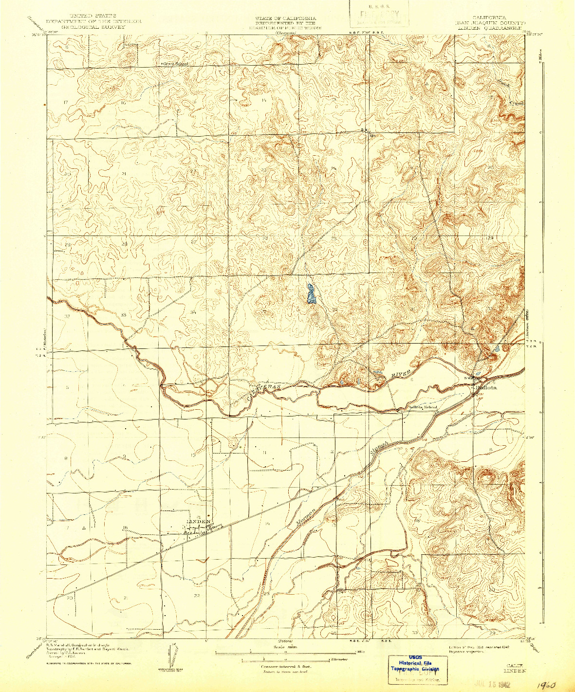 USGS 1:31680-SCALE QUADRANGLE FOR LINDEN, CA 1908