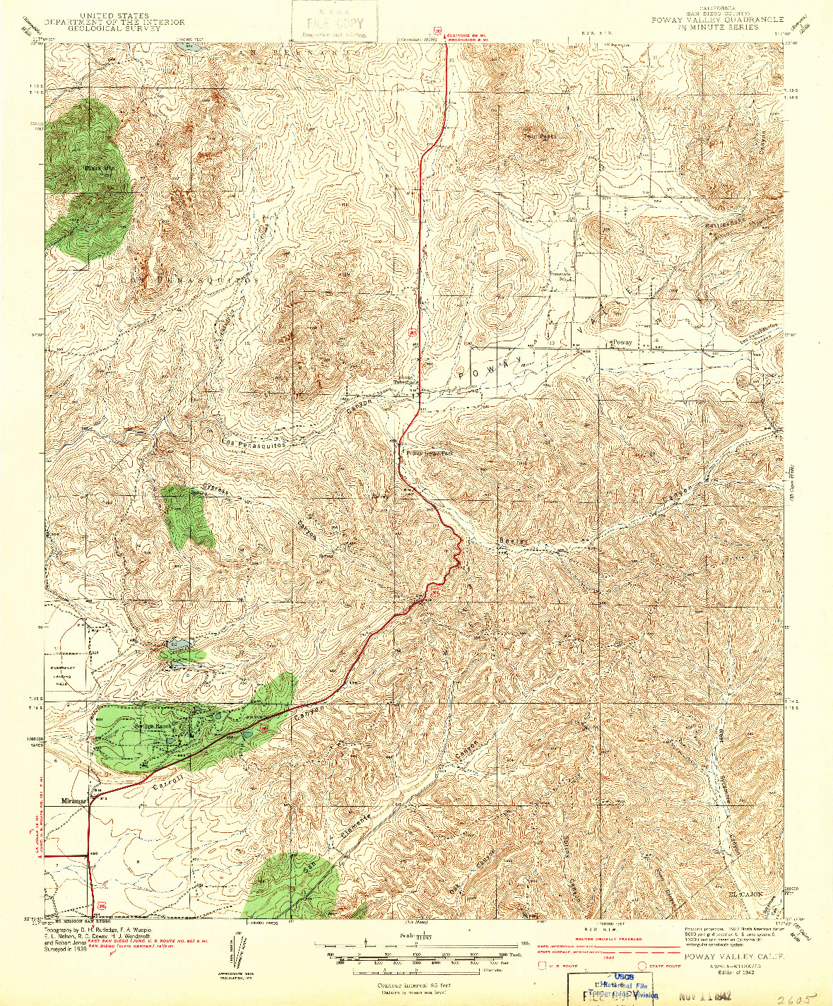 USGS 1:31680-SCALE QUADRANGLE FOR POWAY VALLEY, CA 1942