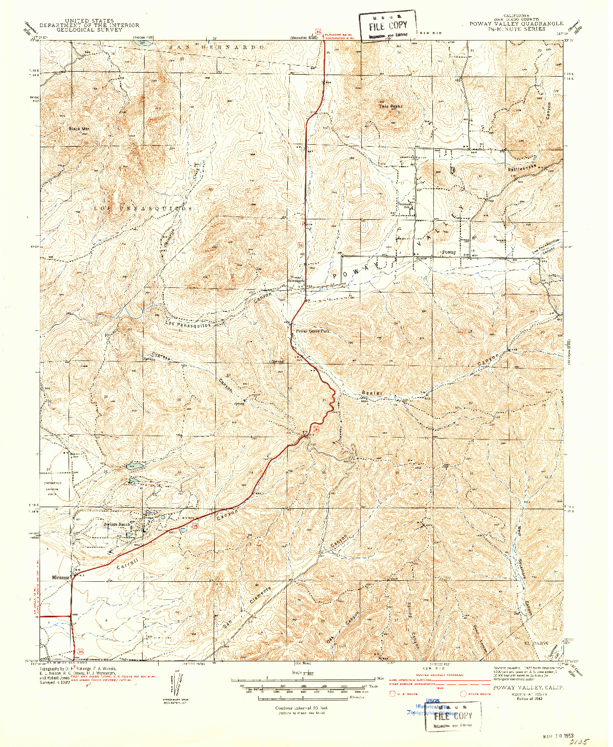 USGS 1:31680-SCALE QUADRANGLE FOR POWAY VALLEY, CA 1942