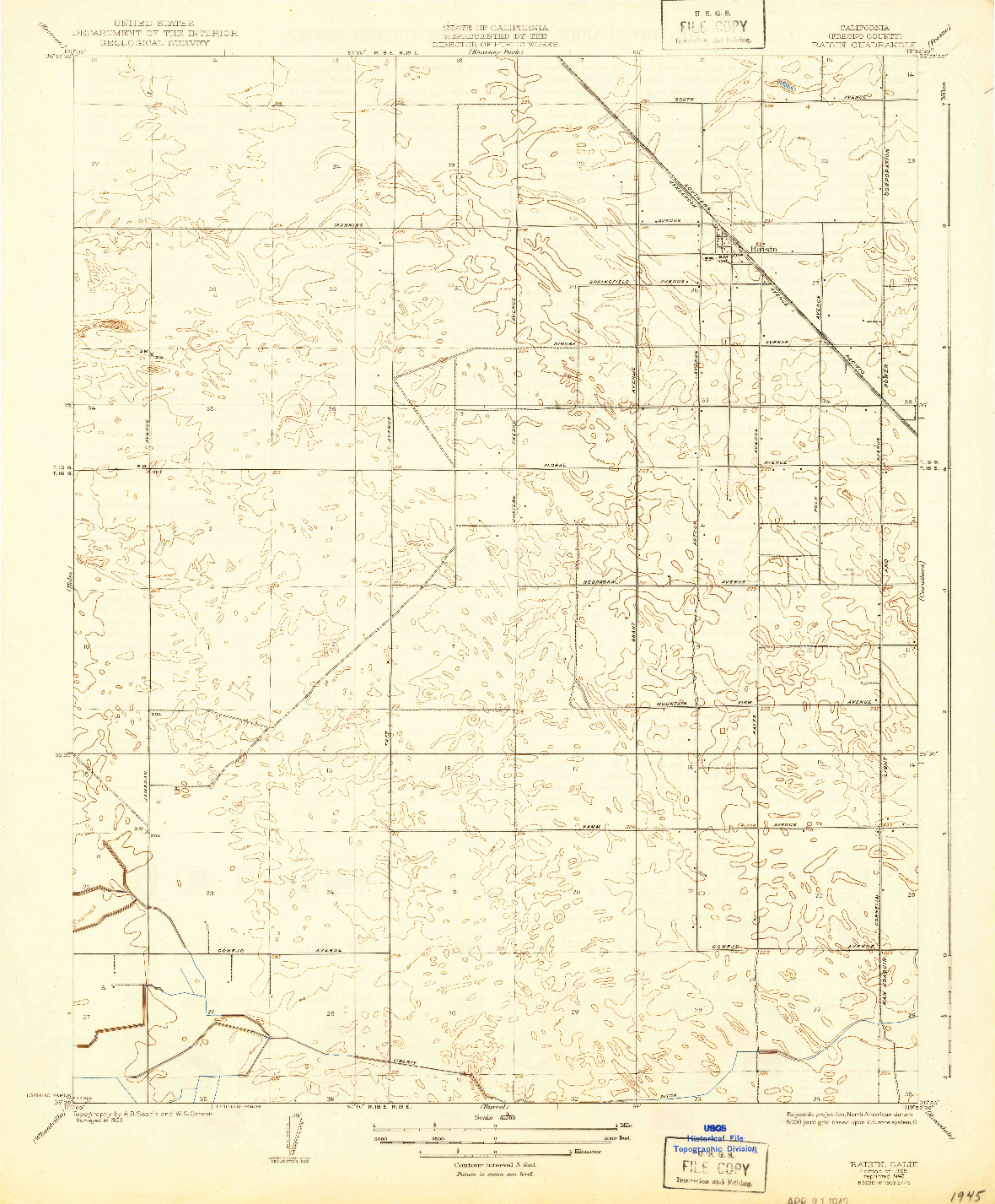 USGS 1:31680-SCALE QUADRANGLE FOR RAISIN, CA 1925