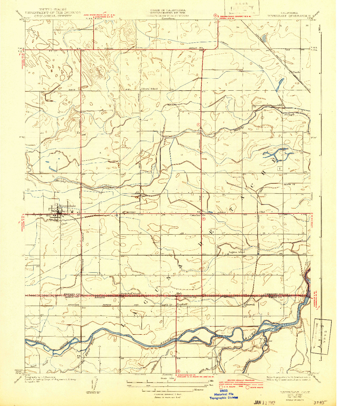 USGS 1:31680-SCALE QUADRANGLE FOR RIVERDALE, CA 1927