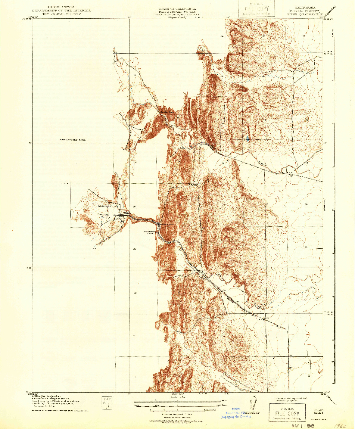 USGS 1:31680-SCALE QUADRANGLE FOR SITES, CA 1917