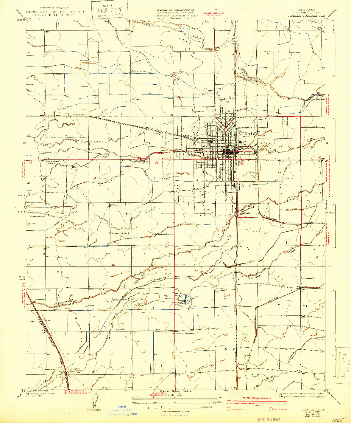 USGS 1:31680-SCALE QUADRANGLE FOR VISALIA, CA 1927
