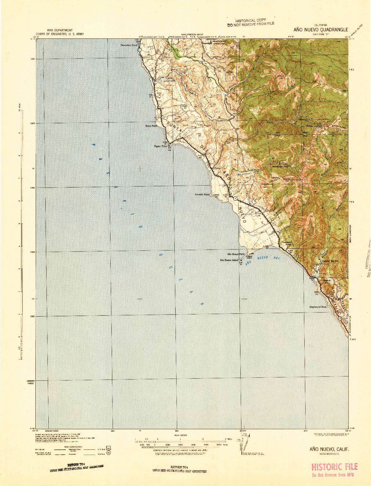 USGS 1:62500-SCALE QUADRANGLE FOR ANO NUEVO, CA 1942