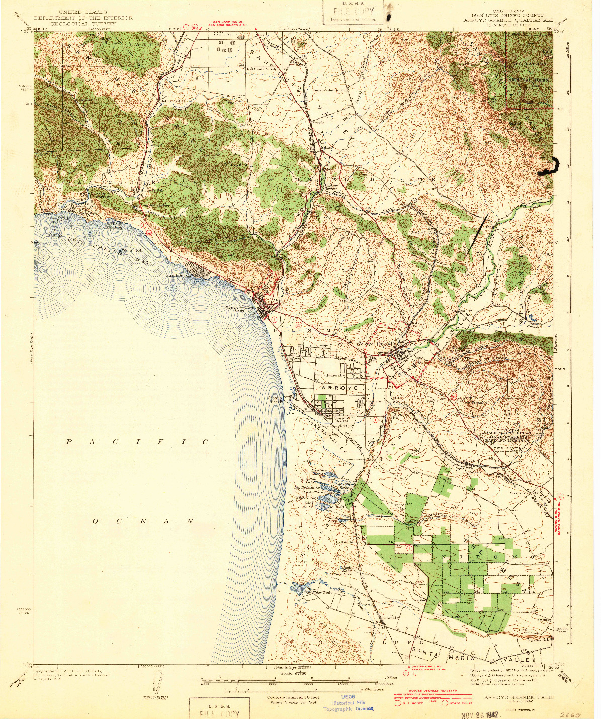 USGS 1:62500-SCALE QUADRANGLE FOR ARROYO GRANDE, CA 1942