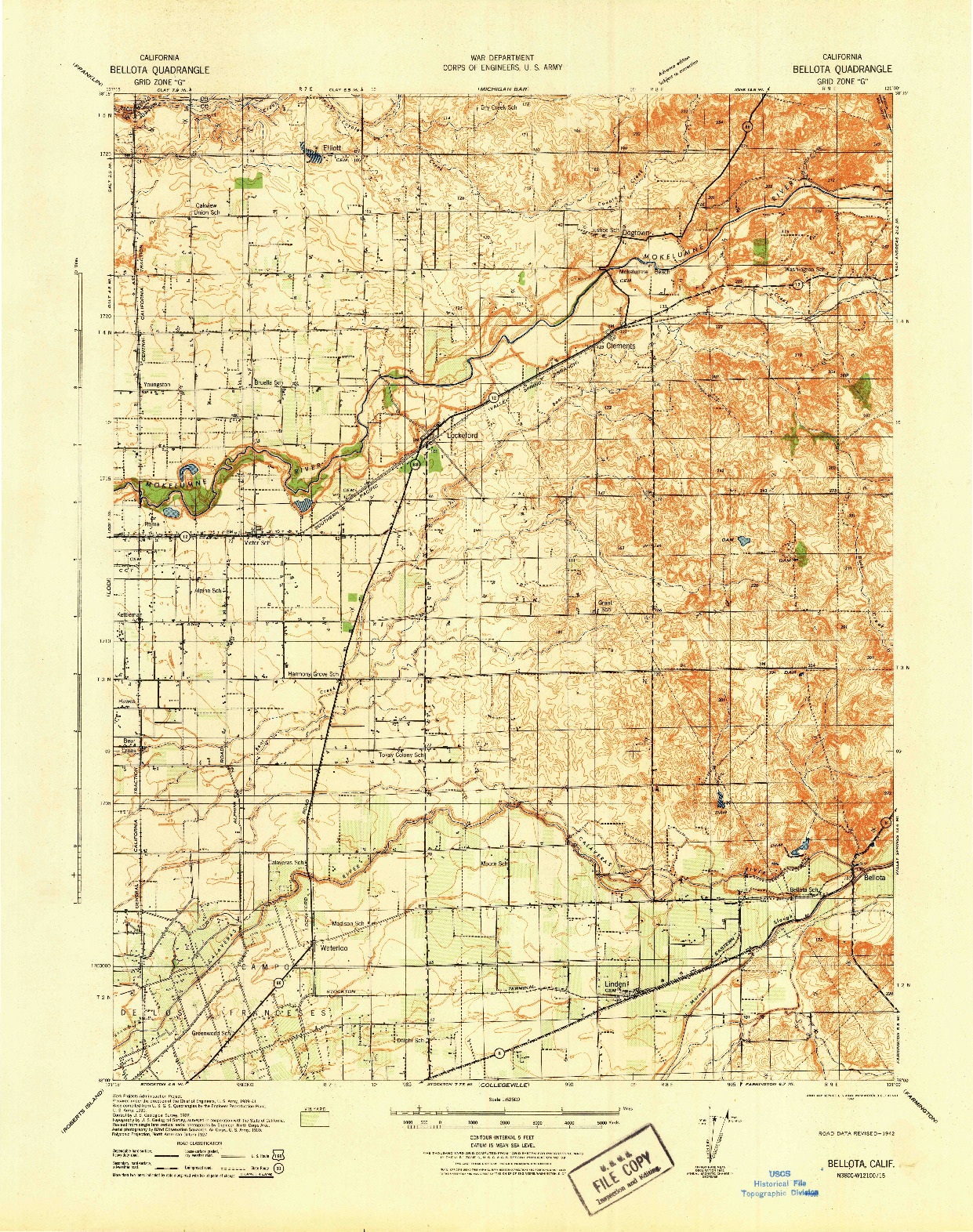 USGS 1:62500-SCALE QUADRANGLE FOR BELLOTA, CA 1942