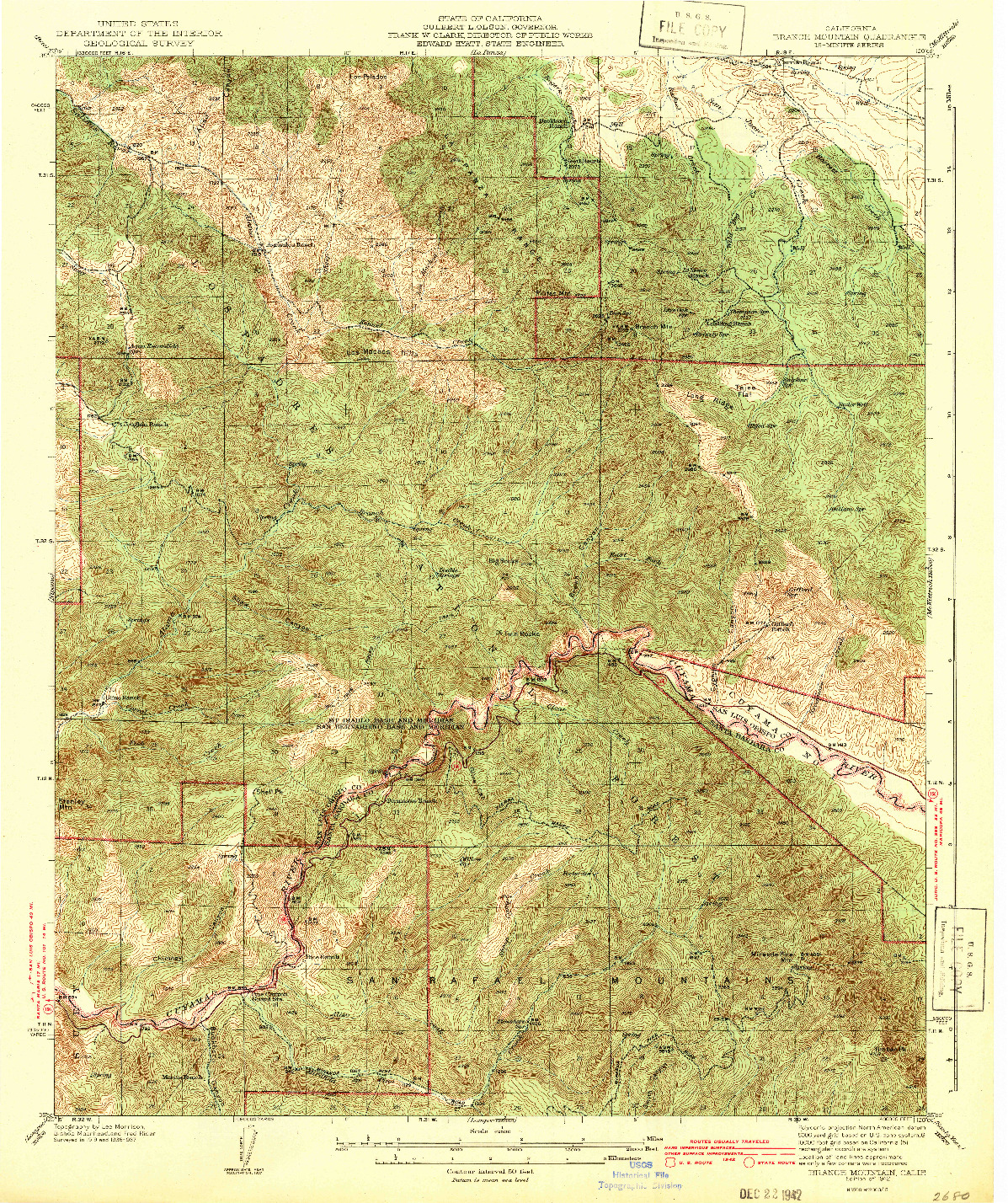 USGS 1:62500-SCALE QUADRANGLE FOR BRANCH MTN, CA 1942