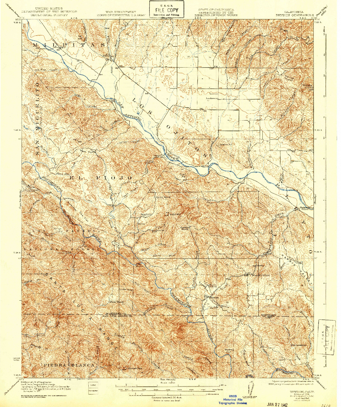 USGS 1:62500-SCALE QUADRANGLE FOR BRYSON, CA 1919