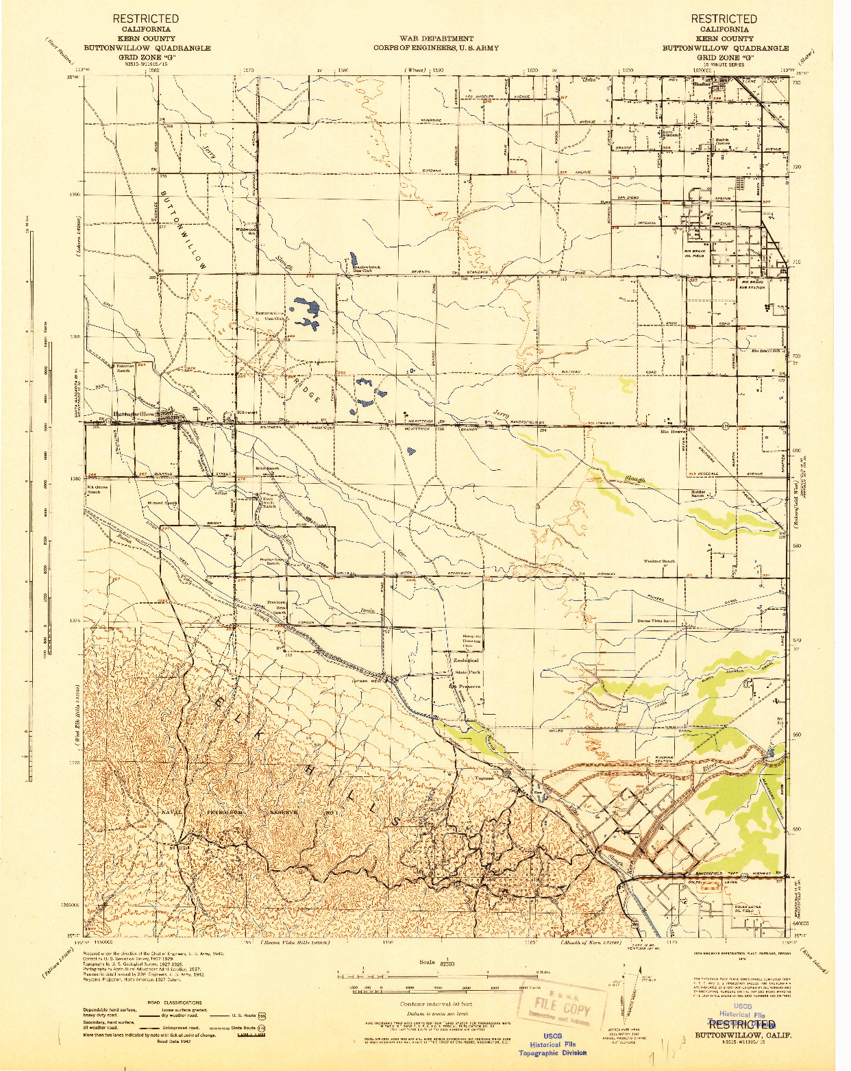 USGS 1:62500-SCALE QUADRANGLE FOR BUTTONWILLOW, CA 1942