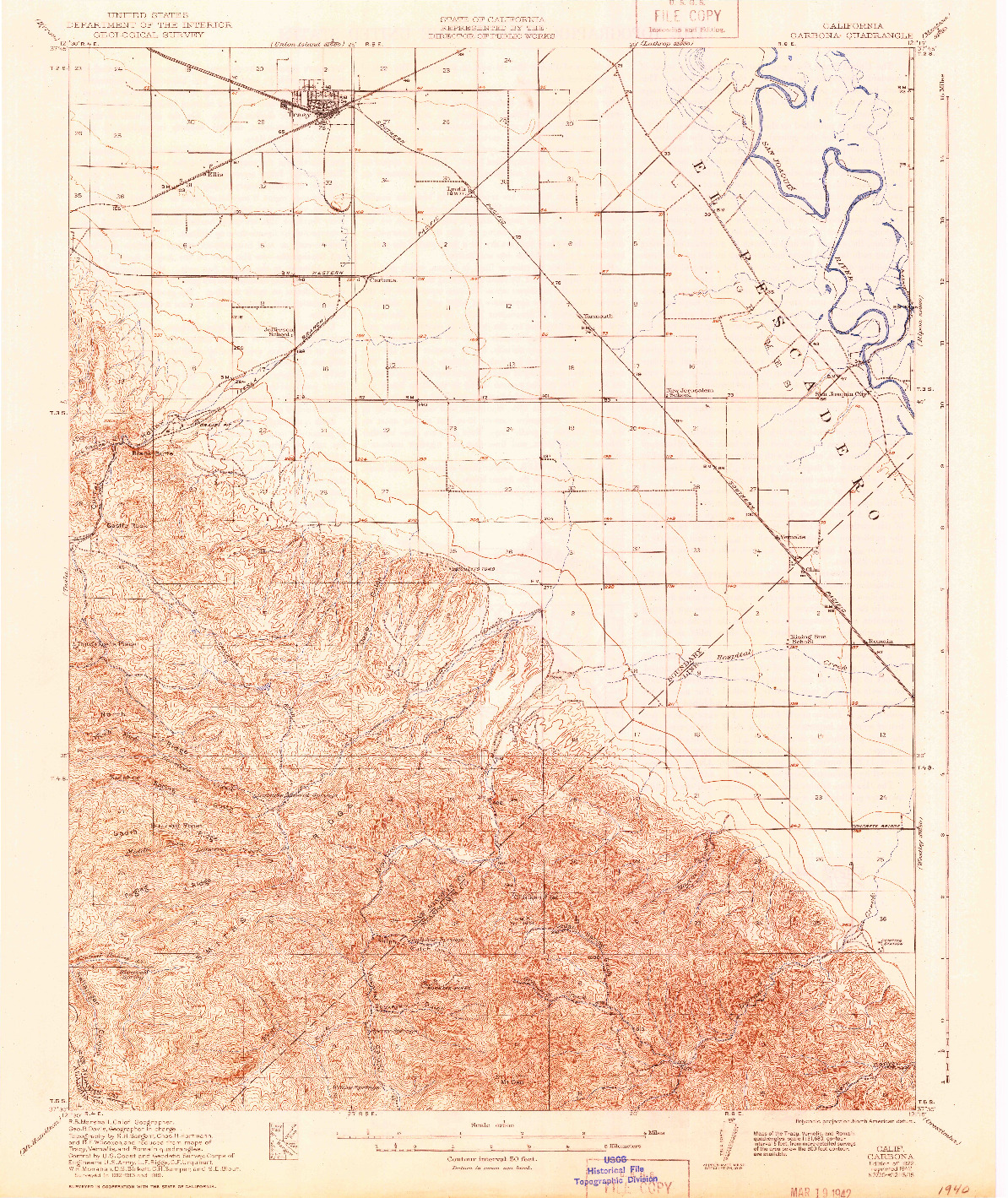 USGS 1:62500-SCALE QUADRANGLE FOR CARBONA, CA 1922