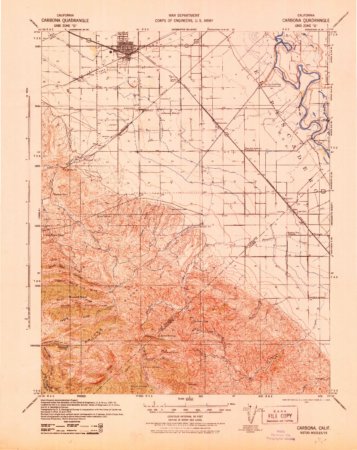 USGS 1:62500-SCALE QUADRANGLE FOR CARBONA, CA 1942
