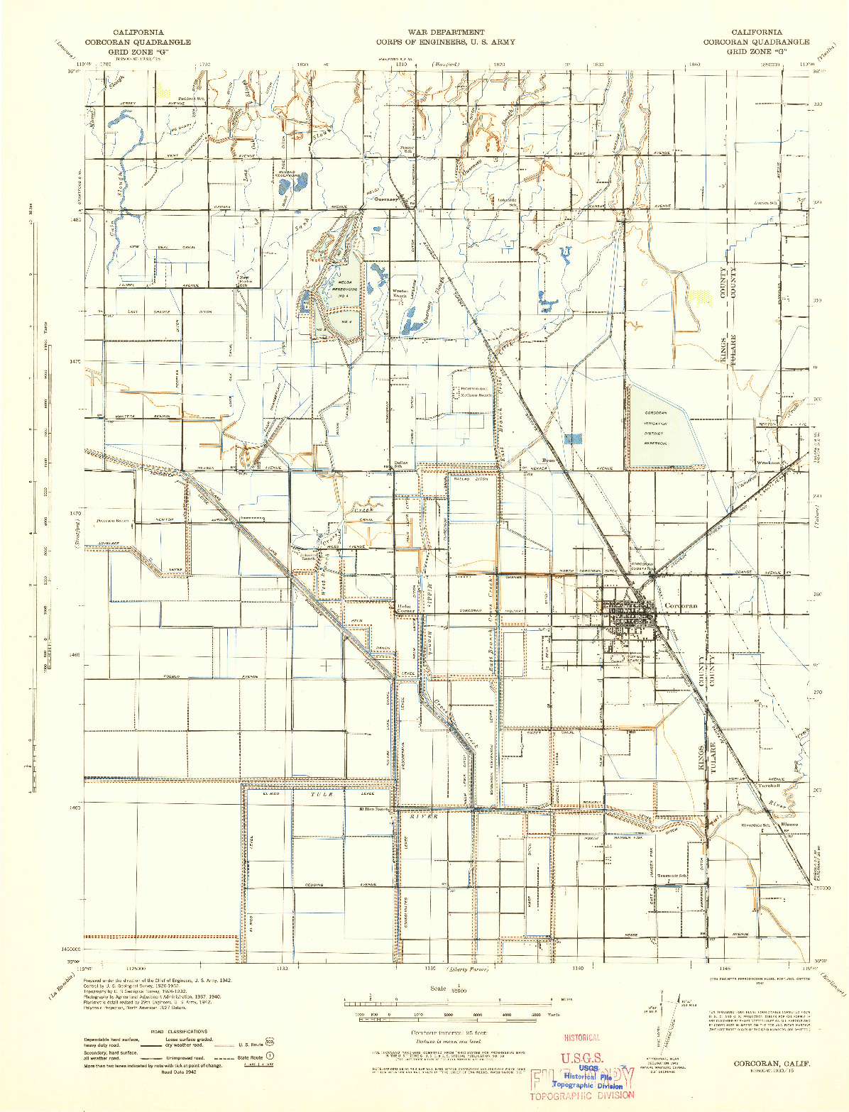 USGS 1:62500-SCALE QUADRANGLE FOR CORCORAN, CA 1942