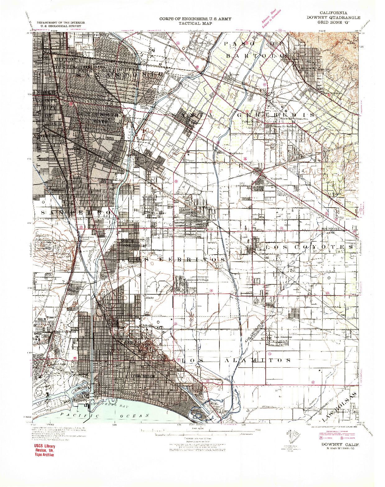 USGS 1:62500-SCALE QUADRANGLE FOR DOWNEY, CA 1942
