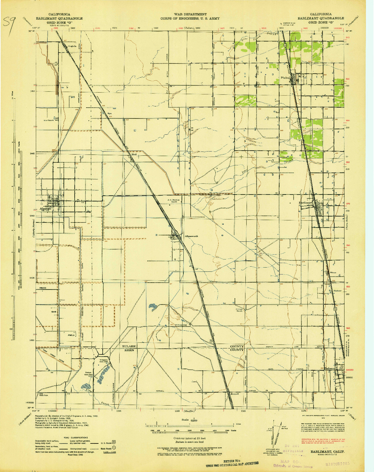 USGS 1:62500-SCALE QUADRANGLE FOR EARLIMART, CA 1942