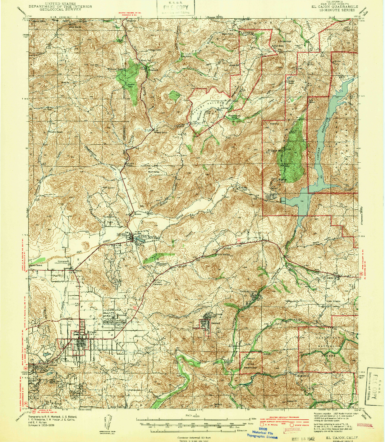 USGS 1:62500-SCALE QUADRANGLE FOR EL CAJON, CA 1942