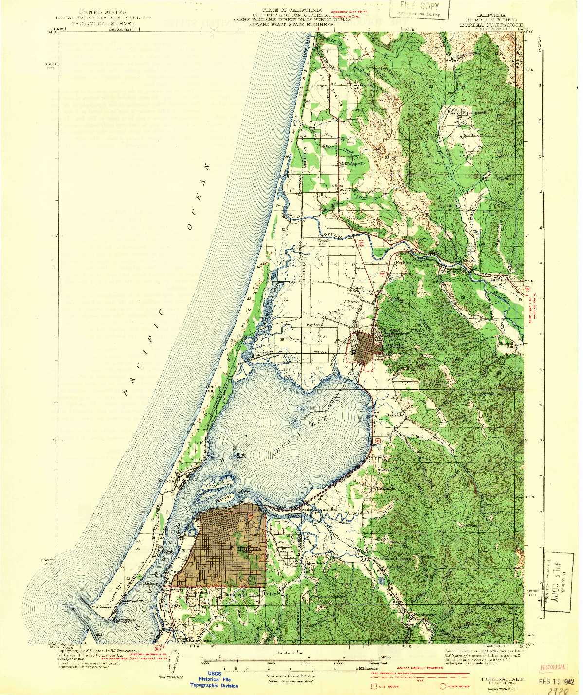 USGS 1:62500-SCALE QUADRANGLE FOR EUREKA, CA 1942