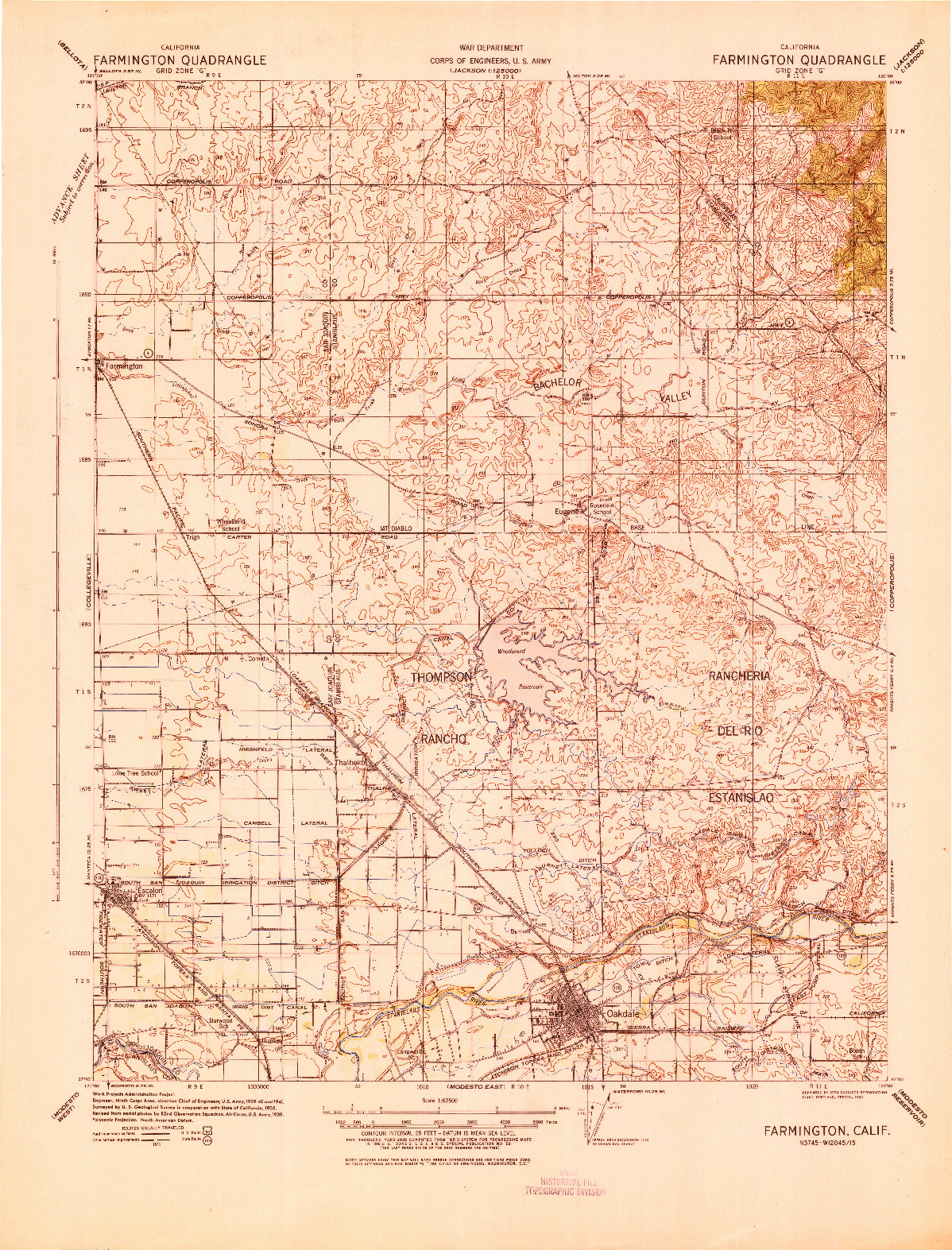 USGS 1:62500-SCALE QUADRANGLE FOR FARMINGTON, CA 1942