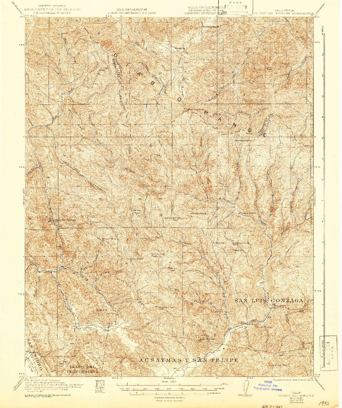 USGS 1:62500-SCALE QUADRANGLE FOR GILROY HOT SPRINGS, CA 1921