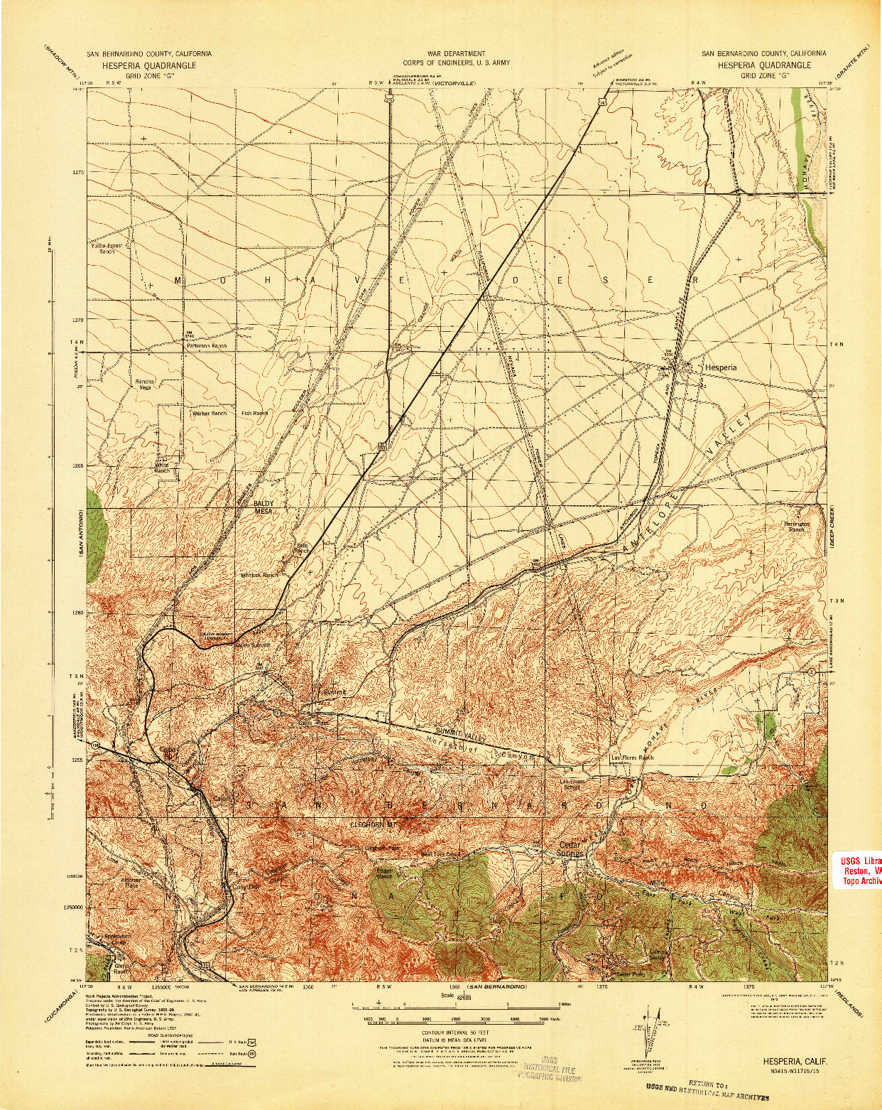 USGS 1:62500-SCALE QUADRANGLE FOR HESPERIA, CA 1942