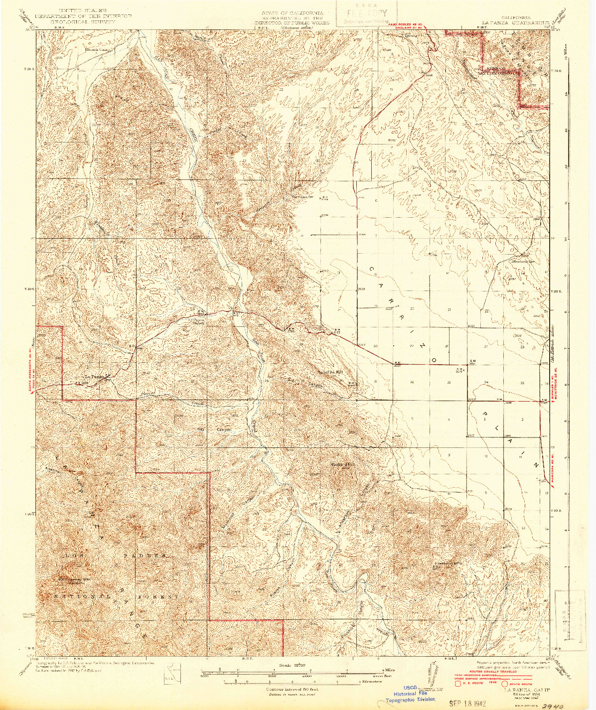 USGS 1:62500-SCALE QUADRANGLE FOR LA PANZA, CA 1936