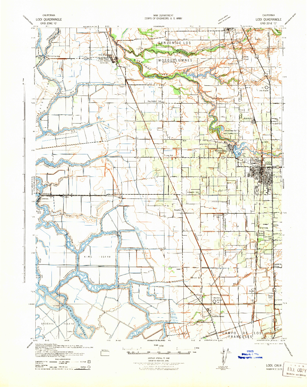 USGS 1:62500-SCALE QUADRANGLE FOR LODI, CA 1942