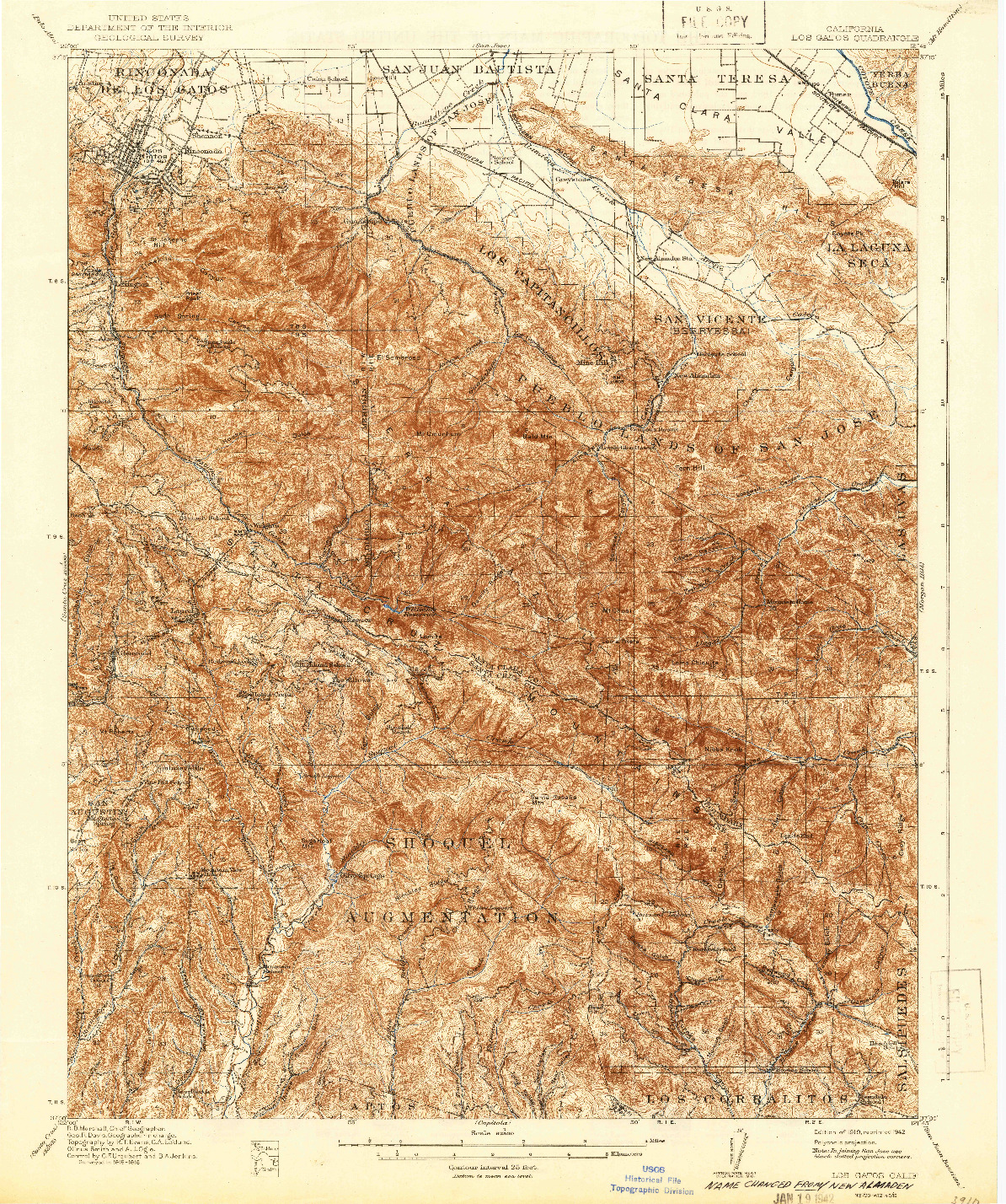 USGS 1:62500-SCALE QUADRANGLE FOR LOS GATOS, CA 1919