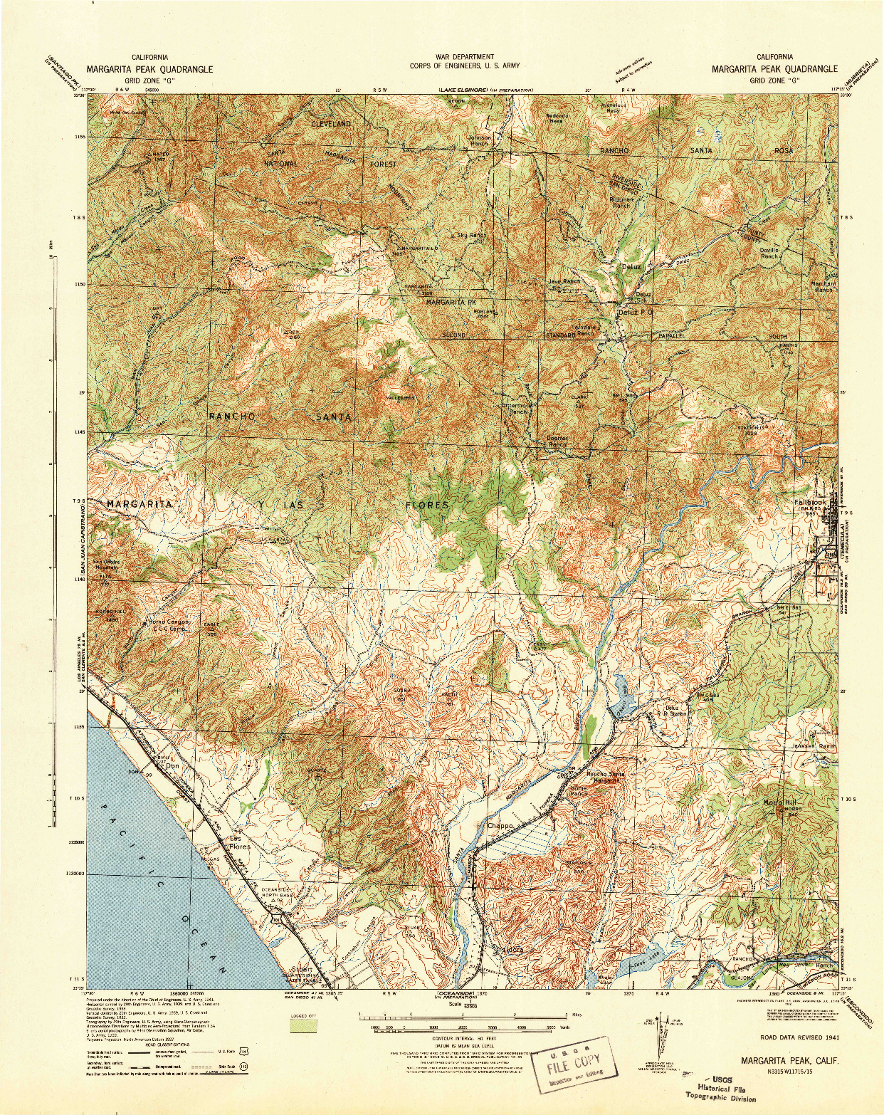 USGS 1:62500-SCALE QUADRANGLE FOR MARGARITA PEAK, CA 1942
