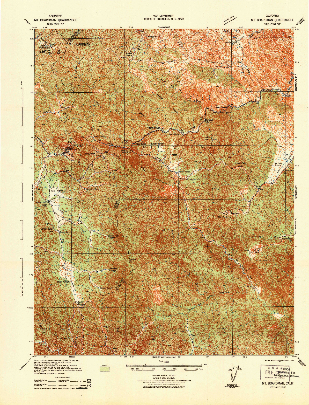 USGS 1:62500-SCALE QUADRANGLE FOR MT. BOARDMAN, CA 1942