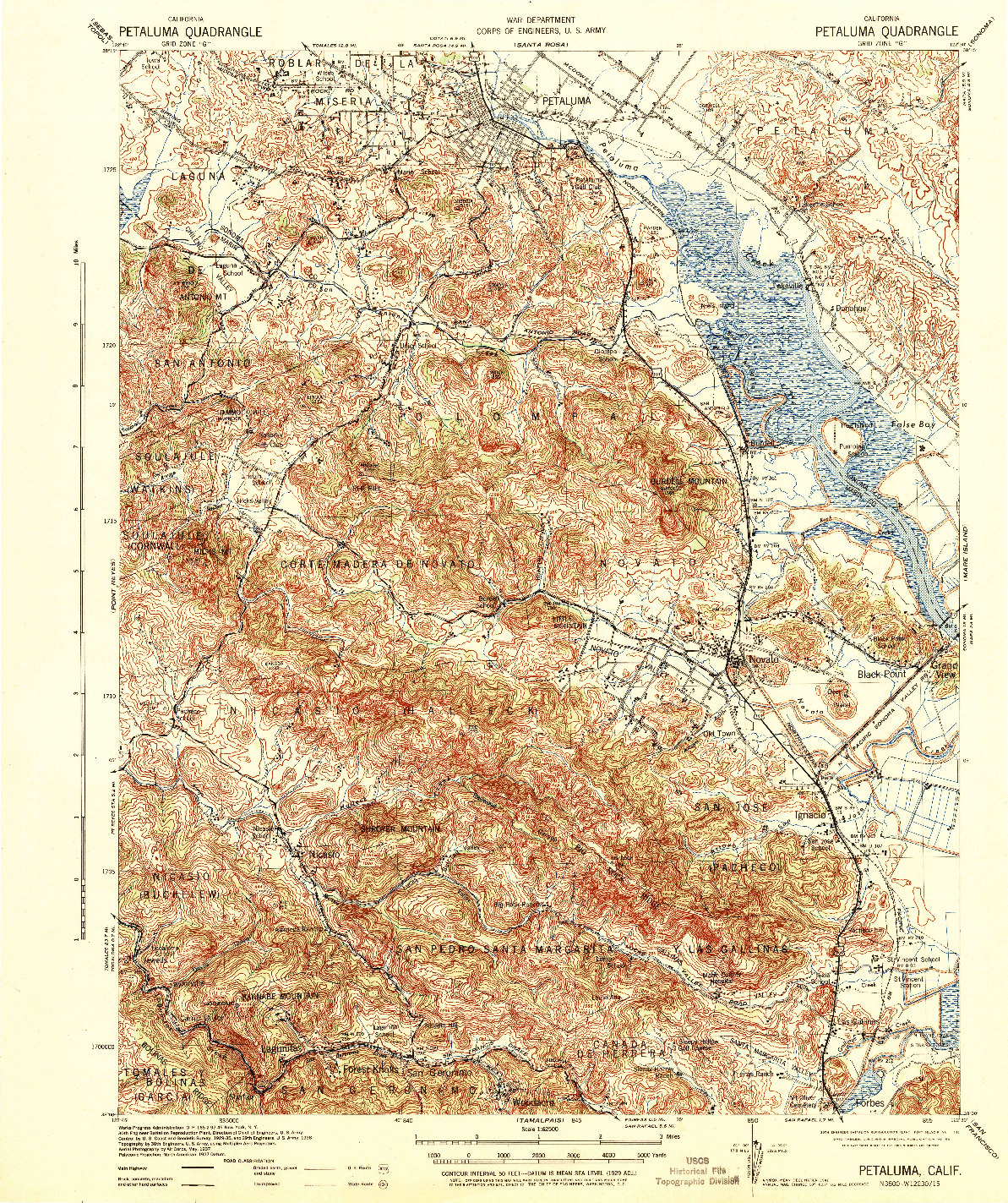 USGS 1:62500-SCALE QUADRANGLE FOR PETALUMA, CA 1942