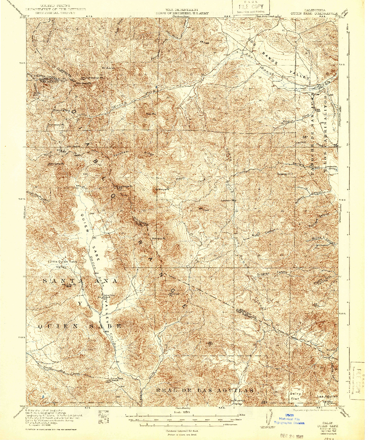 USGS 1:62500-SCALE QUADRANGLE FOR QUIEN SABE, CA 1922