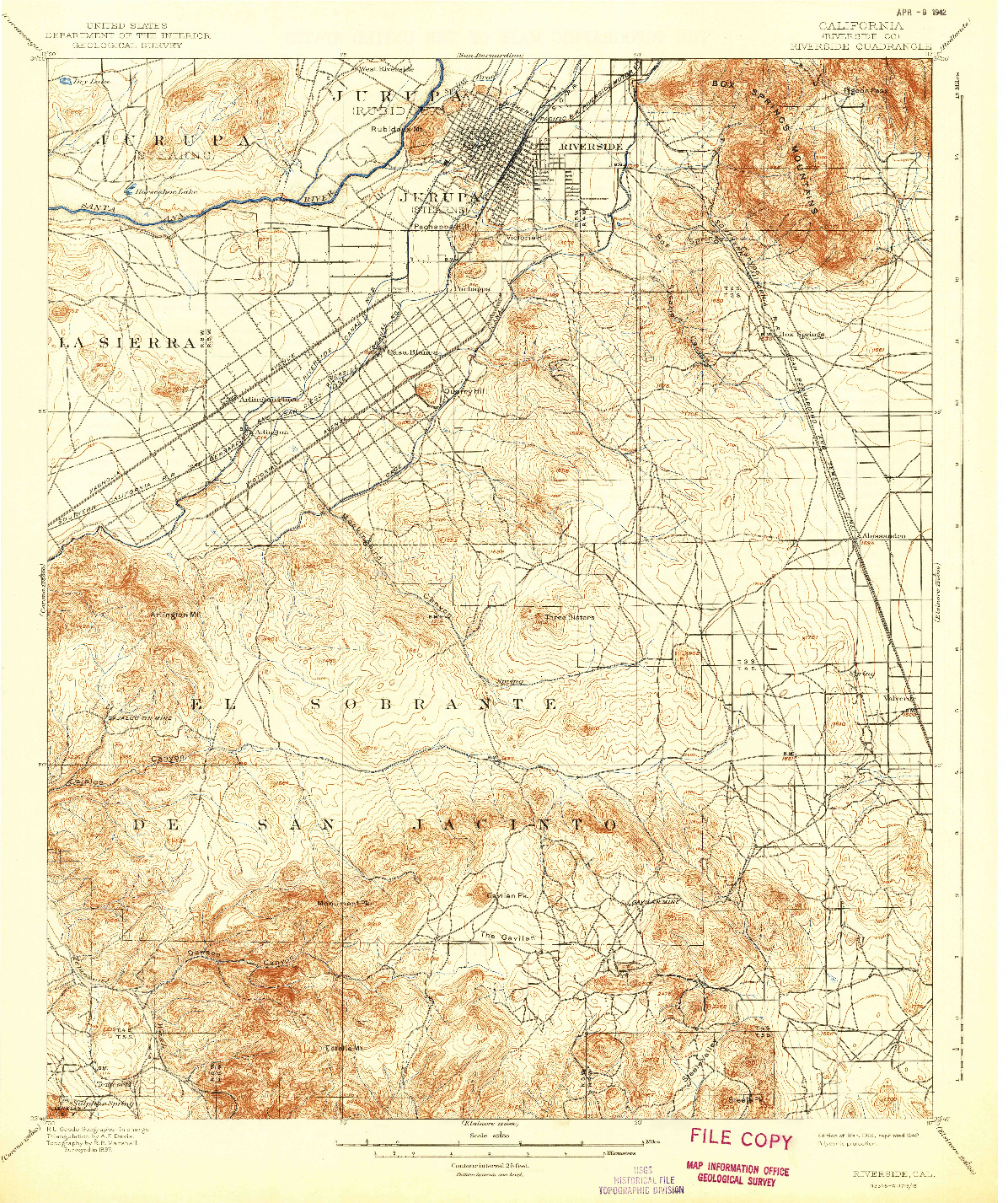 USGS 1:62500-SCALE QUADRANGLE FOR RIVERSIDE, CA 1901