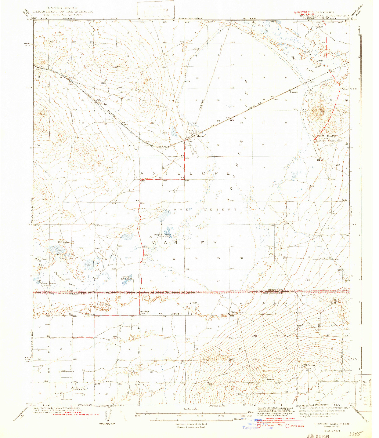 USGS 1:62500-SCALE QUADRANGLE FOR ROGERS LAKE, CA 1942