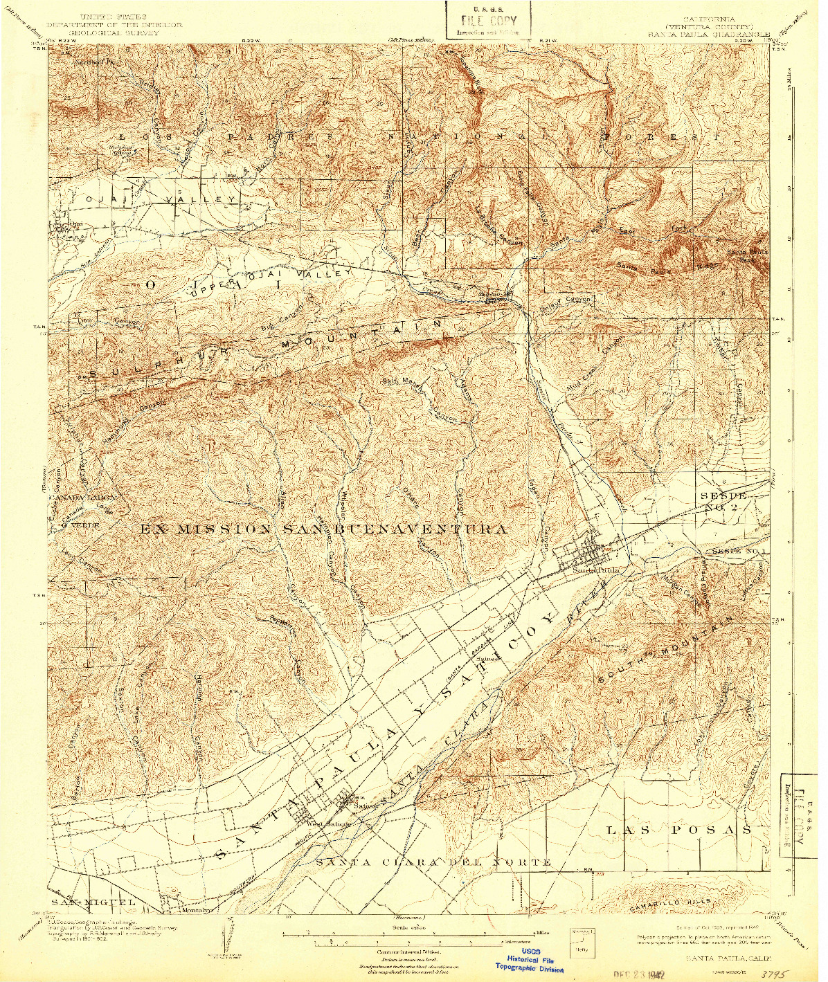 USGS 1:62500-SCALE QUADRANGLE FOR SANTA PAULA, CA 1903