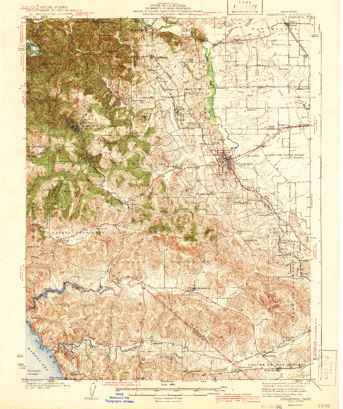 USGS 1:62500-SCALE QUADRANGLE FOR SEBASTOPOL, CA 1942