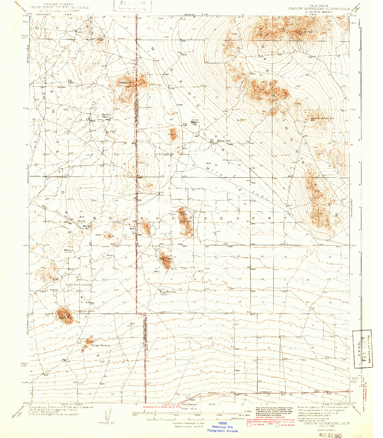 USGS 1:62500-SCALE QUADRANGLE FOR SHADOW MOUNTAINS, CA 1942