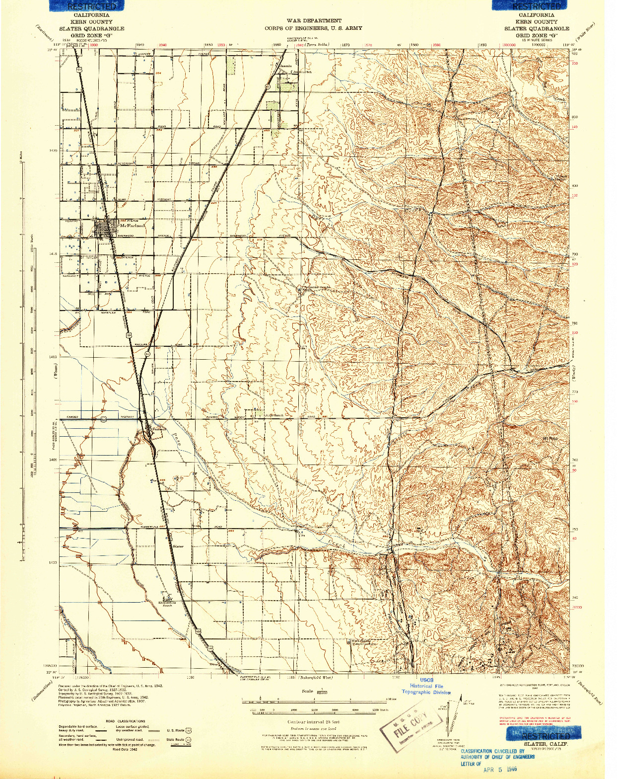 USGS 1:62500-SCALE QUADRANGLE FOR SLATER, CA 1942