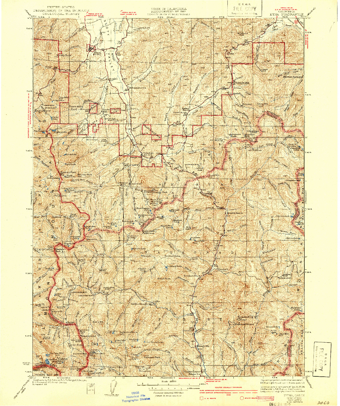 USGS 1:125000-SCALE QUADRANGLE FOR ETNA, CA 1934